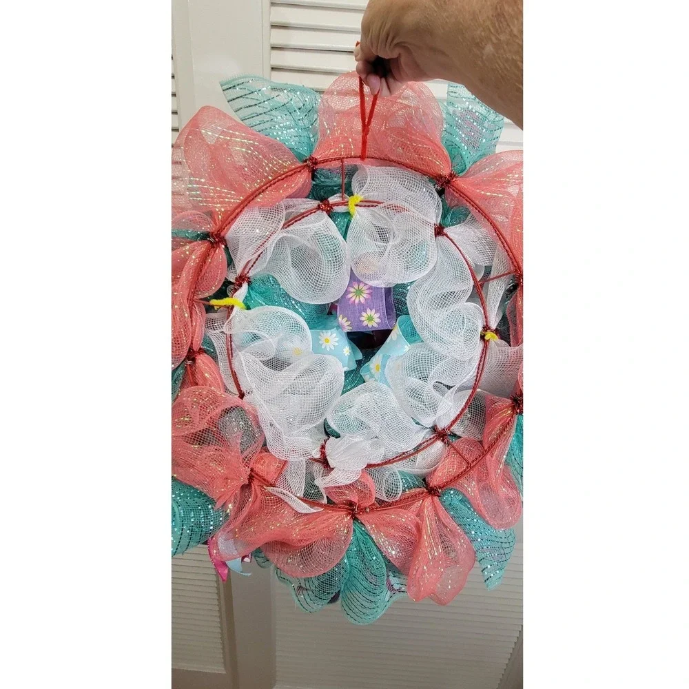 Hello Summer Popsicle Daisy Wreath Deco Mesh Ribbon Front Door Decor 24 Inch